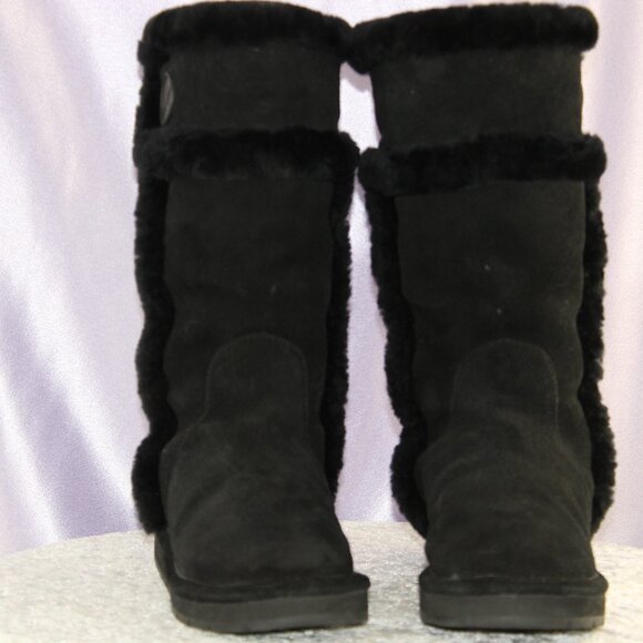 Michael Kors Black Suede Shearling Mid-Calf Winter Boots MK Logo Women’s - Picture 2 of 8